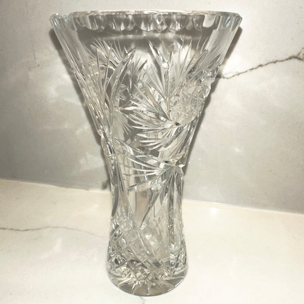 Vintage Crystal Flower Vase, English, Cut Glass, Bouquet, Sleeve